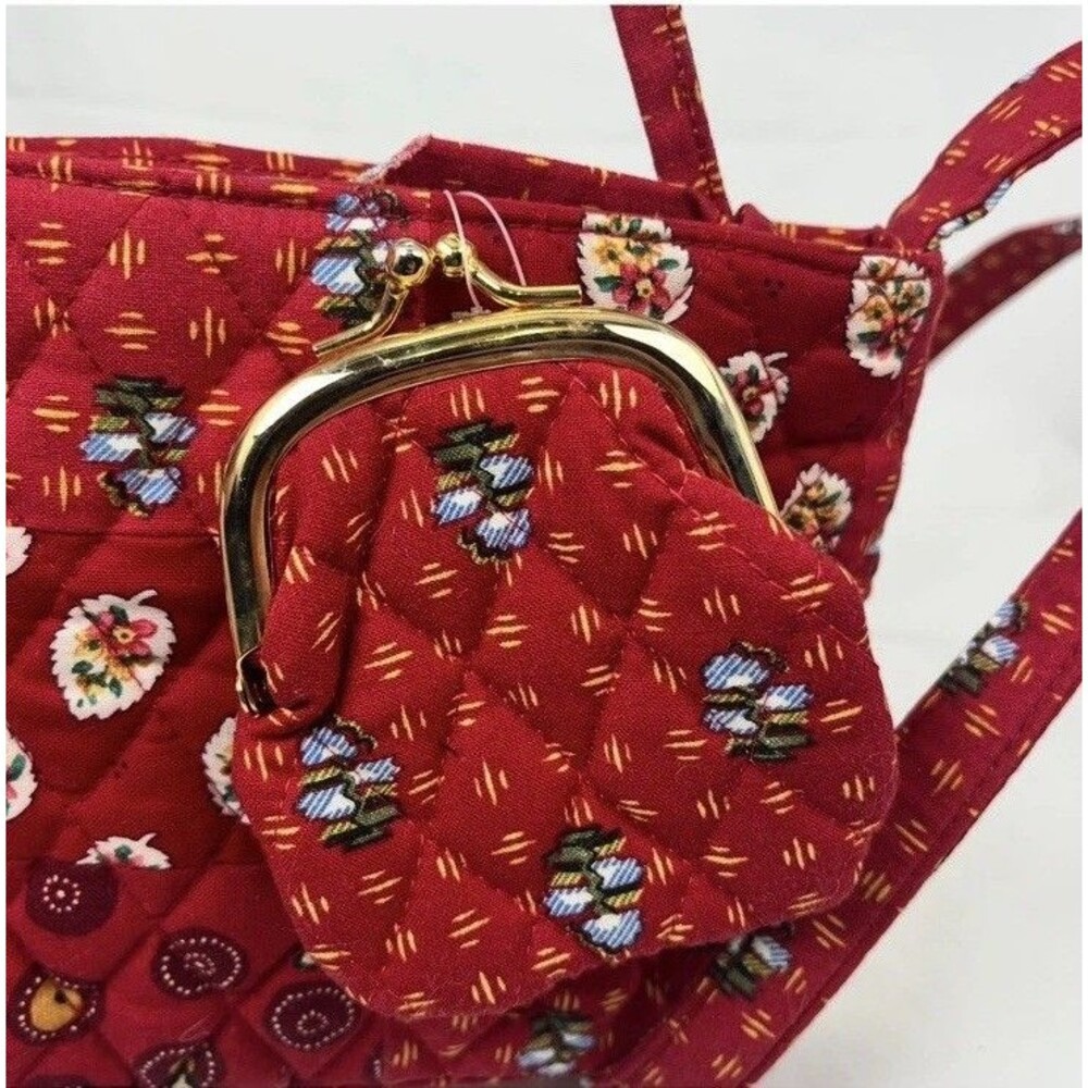 Vtg Vera Bradley Provincial Red Patchwork Crossbody Purse Kisslock Change Purse